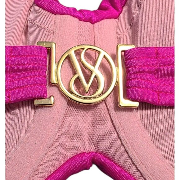 Victorias Secret Bikini Top 34D Pink Shimmer Bandeau Push-Up Twist Gold VS Logo - Picture 3 of 10
